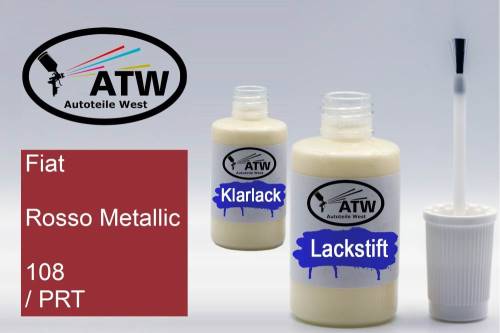 Fiat, Rosso Metallic, 108 / PRT: 20ml Lackstift + 20ml Klarlack - Set, von ATW Autoteile West.